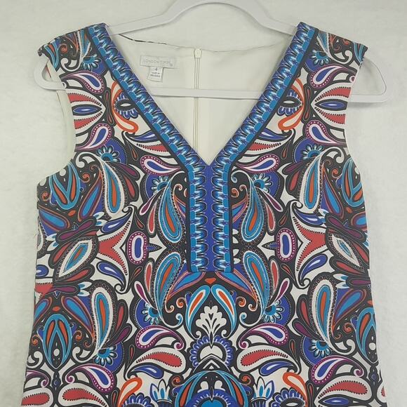 London Times Dress Womens 4 Sleeveless V-Neck Multi-Color Paisley Office‎ Work - Picture 2 of 8